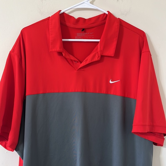 Nike Golf Dri-Fit Standard Fit Colorblock Red Grey Polo Size XXL - Picture 2 of 7